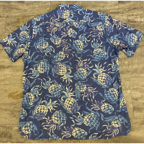 Brooks Brothers Shirt Mens XL Blue Pineapple Print Button Short Sleeve Hawaiian - Picture 2 of 7